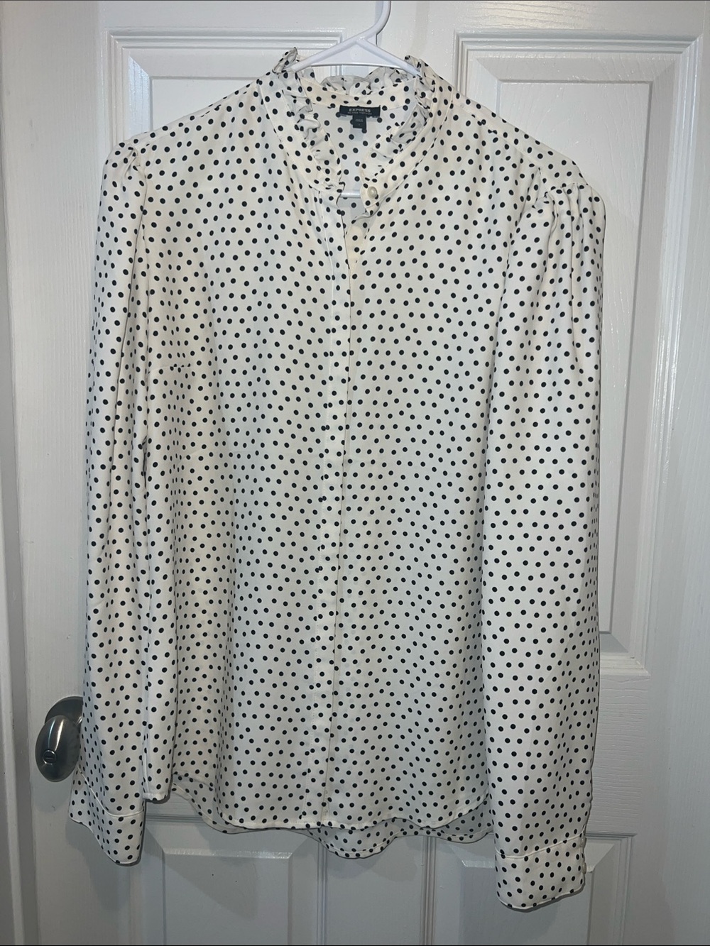 Express White Shirt with Black Polka Dots - Button Down